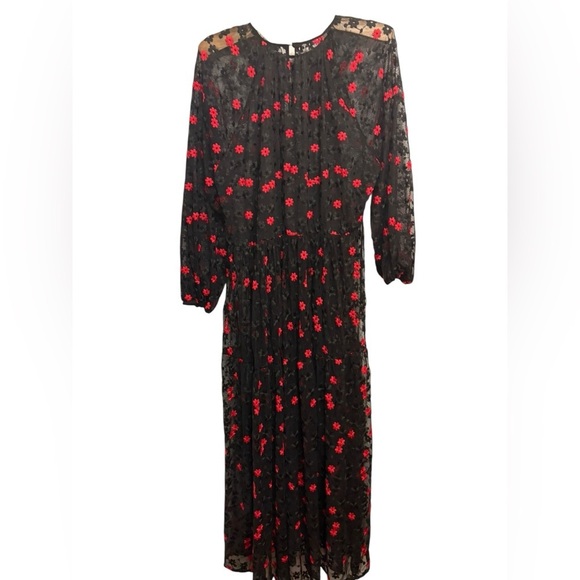 Zara Black and Red Floral Long Sleeve Dress - Picture 3 of 5
